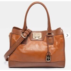 Cole Haan Brown Leather Vintage Valise Novelty Kendra Tote Bag w/ Shoulder Strap